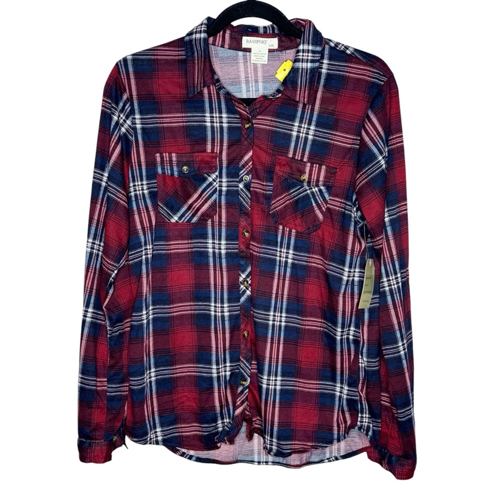 NWT | Passport Girl | Plaid Button-Down Shirt | Size 14 | Red/Blue